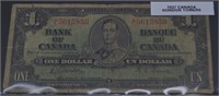 1937 Canada Gordon Towers $1 Dollar Bill