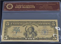 US $5 Dollar Gold Plated Fantasy Note