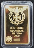 Deutsche Reichsbank .999 Gold Plated Comm. Bar