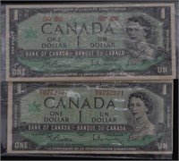 2 Pc. CAD $1 Dollar Bills 1967 Raminsky /Beattie