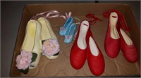FLAT WITH 4 PAIRS OF DECORATOR CERAMIC SLIPPERS