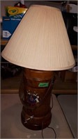 LARGE LEATHER  CLAD WOODEN LAMP