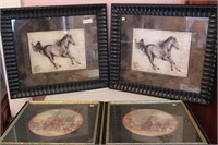4 Decorator Equine Prints - Pair of Hunt Scene,