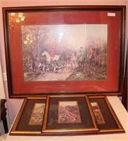 4 Unmatched Hunt Scene Prints, 32" x 41 1/2" and
