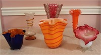 6 Unmatched Vase - Patterned Glass Cranberry &