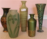 5 Unmatched Vase - Green Frosted with Painted