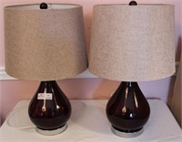 Pair of Art Glass Amethyst Lamps with Shades,