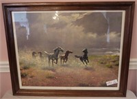 Framed Print of Wild Horses in Oak Frame, 22 1/2"