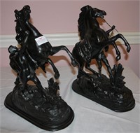 2 Cast Metal Ebonized Horse Sculpture, 18" x 12"