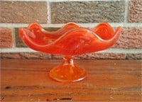 Vintage Orange Glass Pedestal Bowl Dish