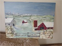 Vintage Painting of Barn & Solo - HMF