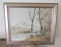 Vintage Painting of Pond - S. French