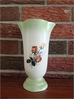 Mid Century Vase with Flowers - Green/White
