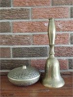 Large Brass Bell & Brass Bowl with Lid