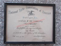 Vintage "NRA" certificate of Life Membership