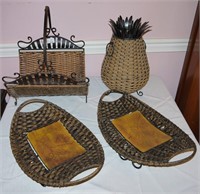 4 Unmatched Pieces of Basket Art with Metal