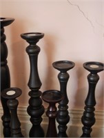 6 Wooden Tall Candle Stands, 26 1/2"H to 41"H