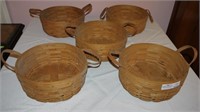 5 Round Longaberger Baskets with Leather Handles