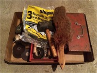 Misc Lot - Table Broom, Grinding Wheels, Metal Box