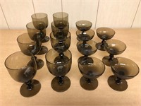 15pcs Brown Glass goblets and sorbets