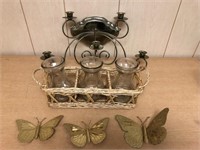 Brass Candle Sconce, 3 Vases, Brass Butterflies