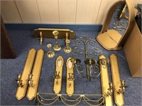 Large Lot is brass candle sticks, wall candle