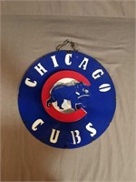 Metal Chicago Cubs Sign with a Link Chain Hanger