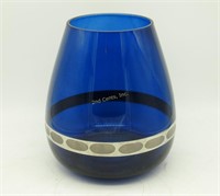 Ftd Blue Glass Vase Silver Boarder