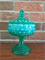 Vintage Turquoise Hobnail Candy Dish