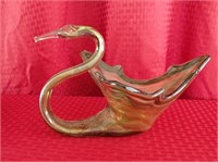 Vintage Art Ribbon Glass Swan Planter Vase