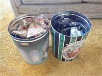 2 Large Pop Corn Tins of Vintage Material