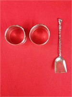 Silverplated Napkin Rings & Figural Silver Spade