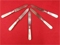 Five Rogers Victorian M.O.P. Handle Fruit Knives