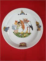 Vintage Porcelain Baby food Plate Stork c. 1920