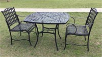 WROUGHT IRON TABLE AND 2 CHAIRS