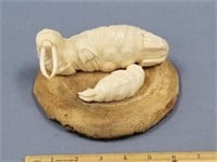 Very impressive walrus cow and baby, ivory carving