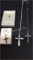 LOT OF 4 CROSS NECKLACES (1 STERLING SILVER)