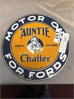 VINTAGE AUNTIE CHATTER CAST IRON MOTOR OIL SIGN