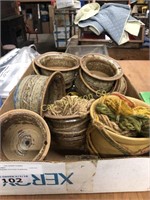 BOX OF HANGING POTTERY PLANTERS