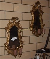 2 Antique Carved Mirrors W/ Candle Holders Angels