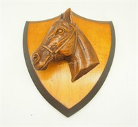 Wood Carved Horse Head Mounted Plaque Equestrian