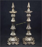 Pair Meridan Silverplate Candlesticks Ornate Fancy