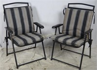 2 Outdoor Folding Metal Chairs W/ Cushions