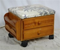 Small Rolling  Foot Stool W/ 2 Drawer Storage