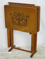 4 Ornate Wood Tv Trays With Stand