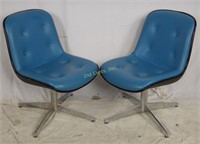 Pair Of Mid Century Modern Blue Swivel Chairs