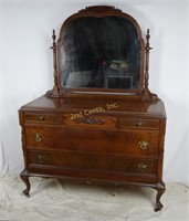 Antique Ornate Solid Wood Mirrored Dresser
