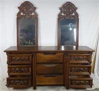 Large Solid Wood Ornate Dresser W/2 Ornate Mirrors