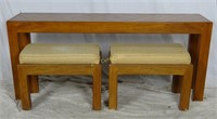 Drexel Oak Sofa Table With Matching Padded Benches