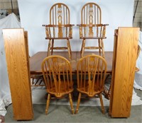 Solid Oak Claw Foot Dining Room Table W/ 6 Chairs